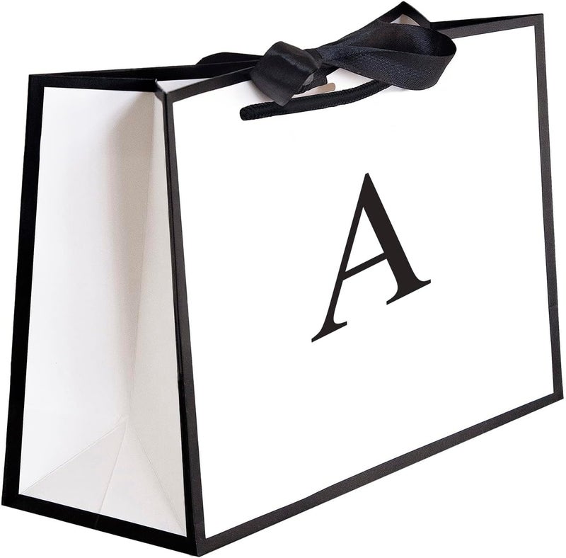 QLSKO Initial Gift Bag with Bow Ribbon Personalized Horizontal Paper Bag Monogrammed Birthday Gifts for Women Men (A-Small) - Image 1